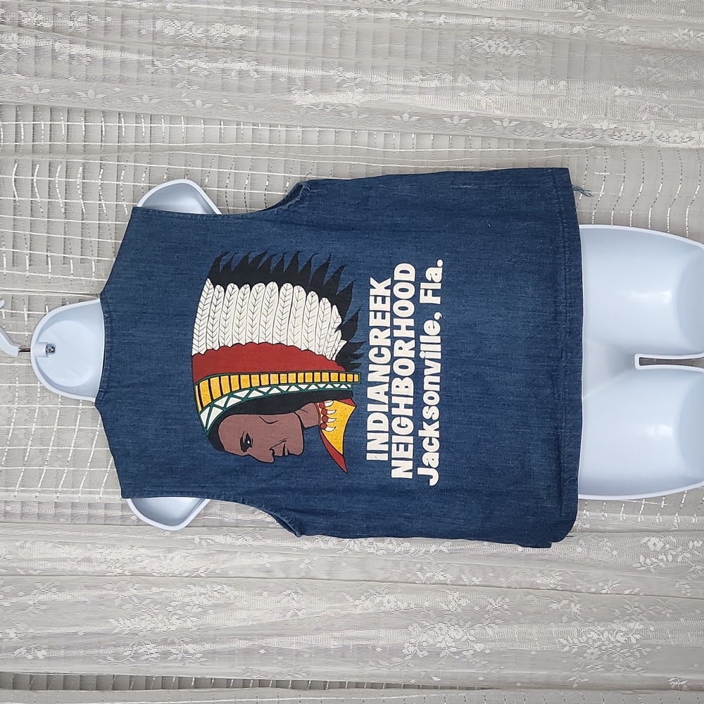 Vintage Hand Painted Indian Head Jacksonville, FL Denim Vest Sz M/L